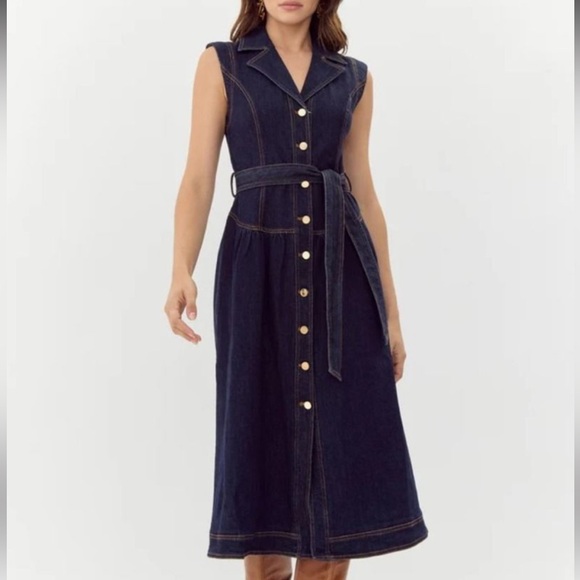 Adelyn Rae Navy Sleeveless Midi Dress - Picture 2 of 16